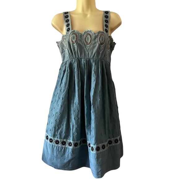 BCBG MaxAzria Runway Blue Embroidered Dress Woman Size XS Empire Waist - Picture 1 of 12
